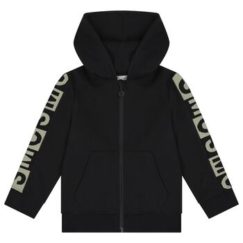 Boys Black Logo Hooded Zip Up Top