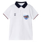 Boys White Graphic Polo Shirt, 1, hi-res