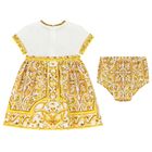 Baby Girls White & Yellow Majolica Dress Set, 1, hi-res