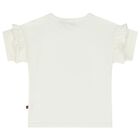 تيشيرت بنات بالشعار باللون العاجي والذهبي, 1, hi-res