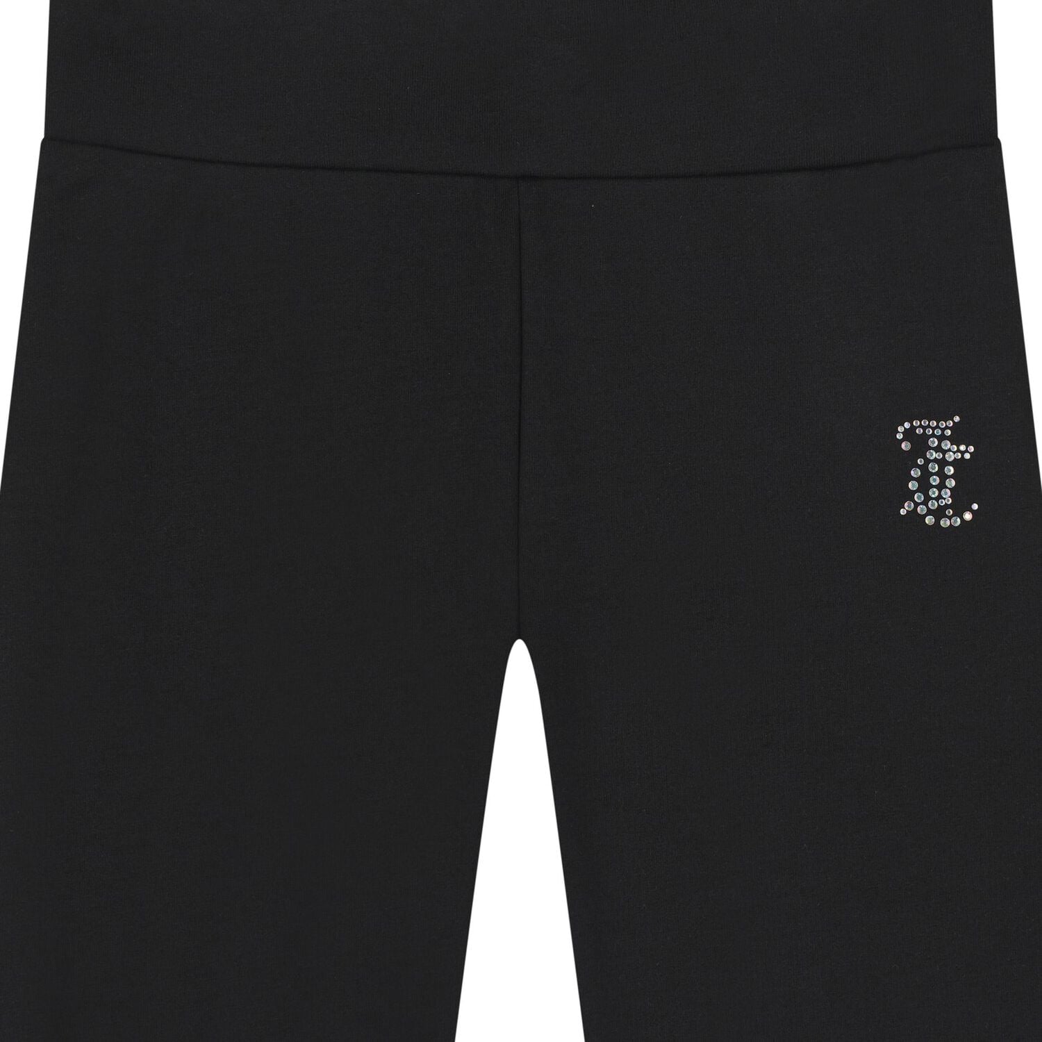 Girls Black Crystal Embellished Diamant&eacute; Logo Flared Leggings, 1, hi-res
