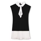 Girls Black & White Pleated Crepe Dress, 1, hi-res