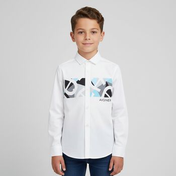 Boys White Logo Shirt, 1 Boys White Logo Shirt