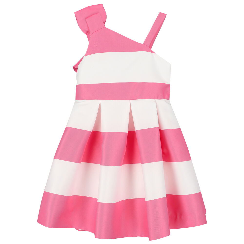 Abel & Lula Girls White & Pink Striped Satin Dress | Junior Couture UAE