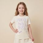 Girls Ivory Embroidered Logo T-Shirt, 2, hi-res