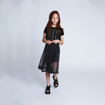 Girls Black Logo Jersey & Mesh Dress