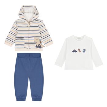 Baby Boys Blue, White & Beige Tracksuit Set (3 Piece)