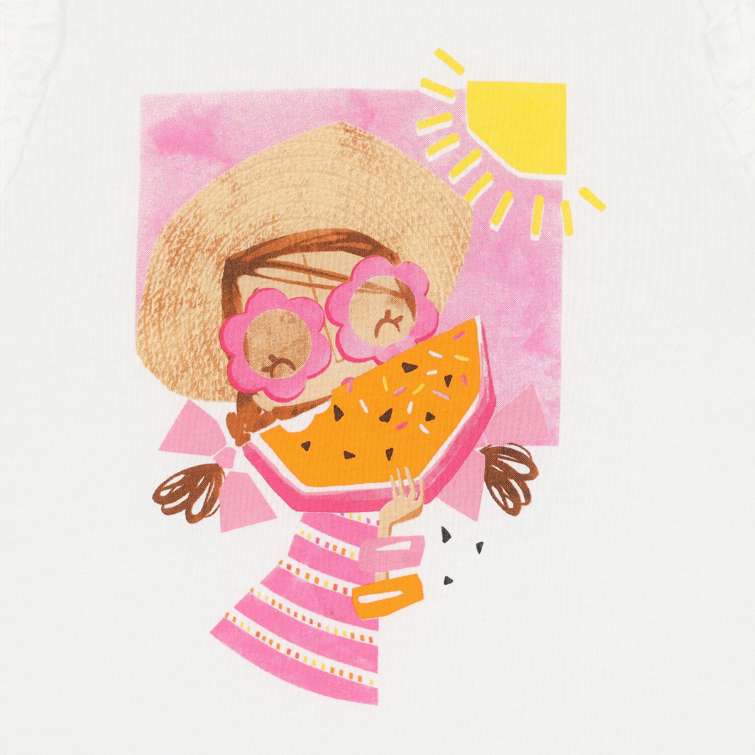 Girls White Cotton Graphic Print Top, 2, hi-res image number null