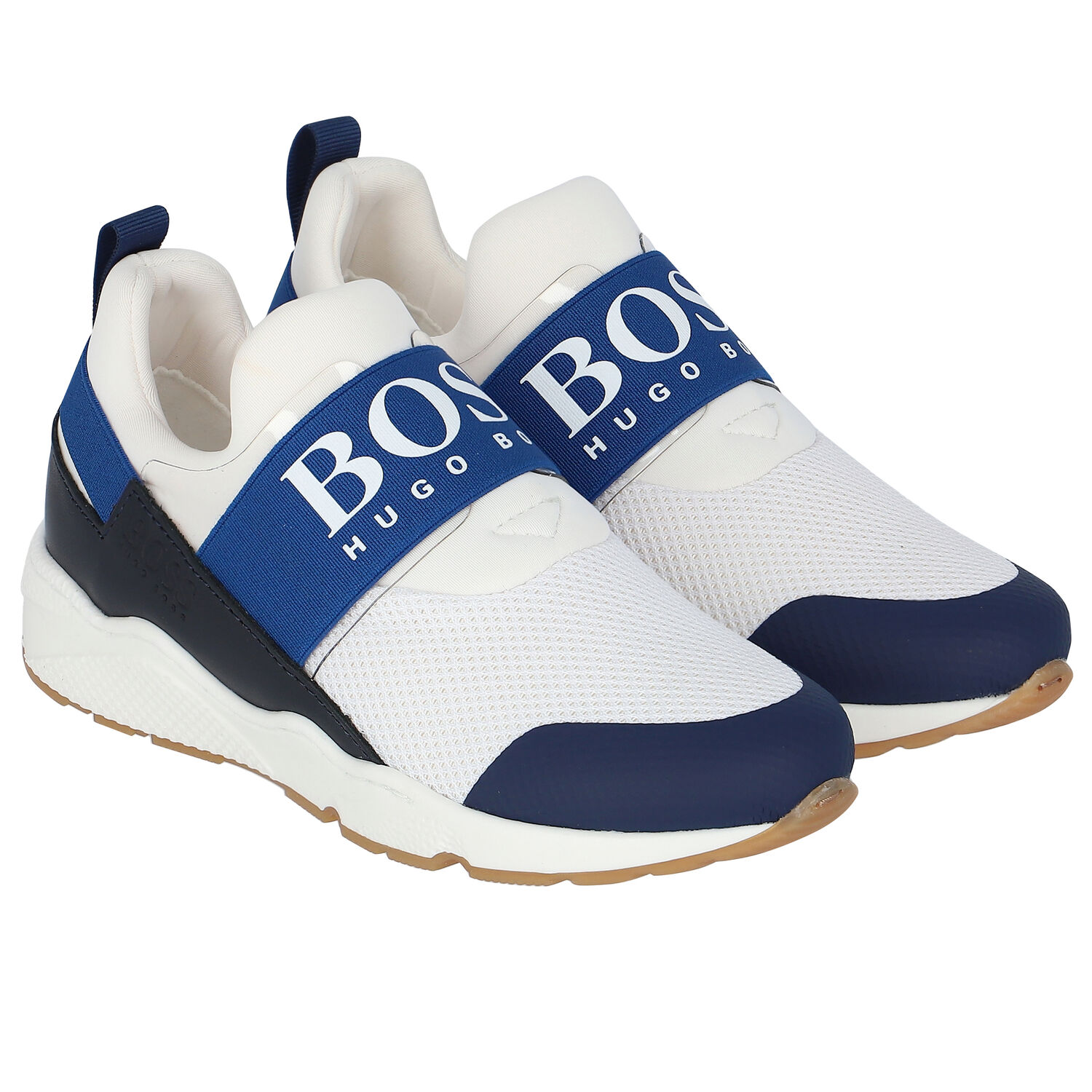 Boys White Logo Trainers, 3, hi-res