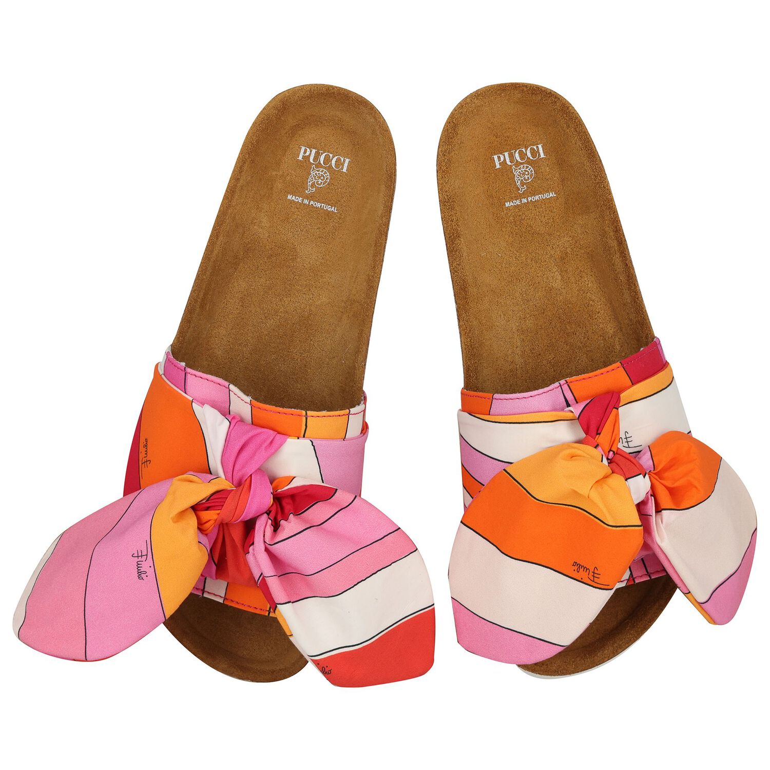 Girls Pink & Orange Bow Sliders, 1, hi-res