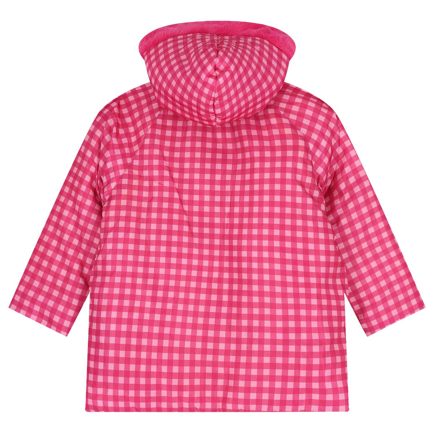 Girls Pink Gingham Logo Hooded Puffer Coat, 1, hi-res