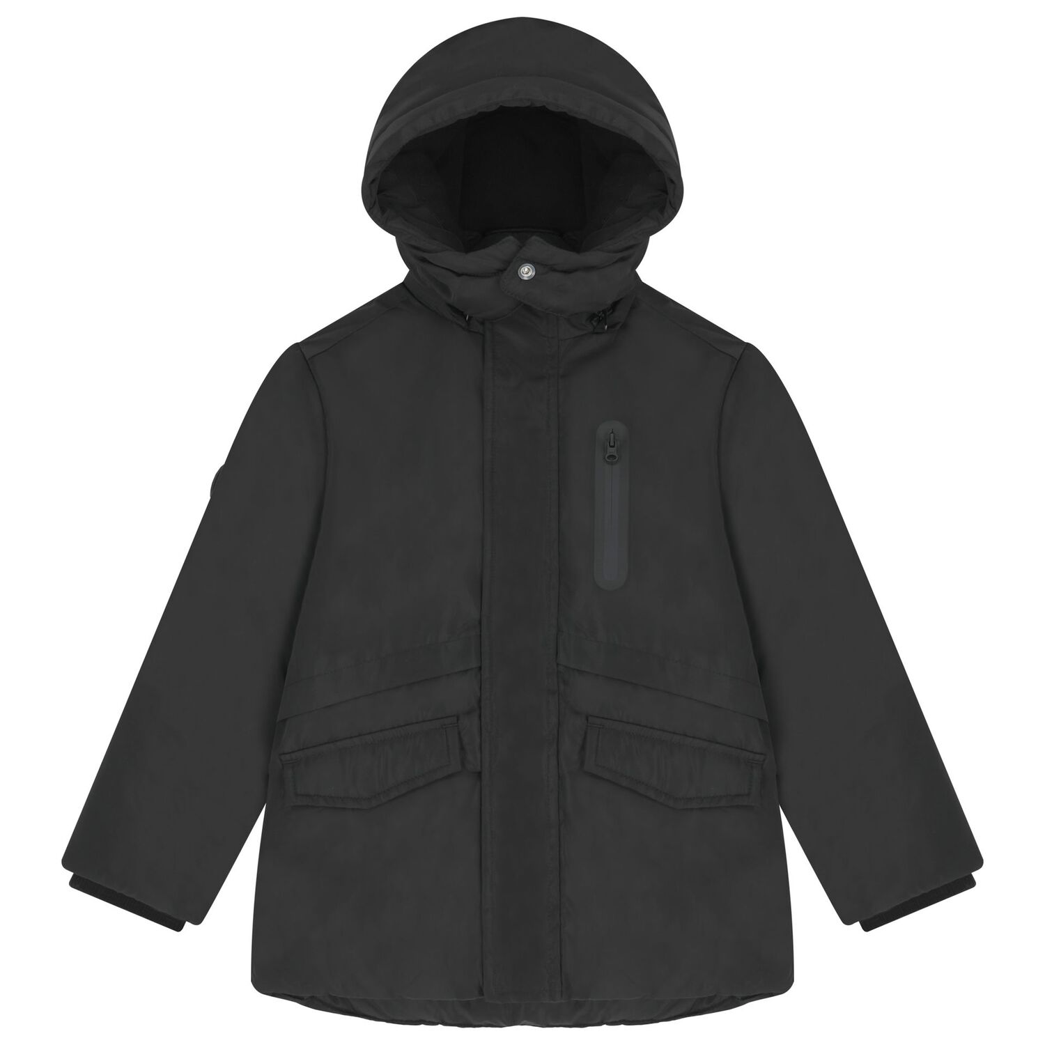 Boys Black Padded Puffer Jacket, 1, hi-res