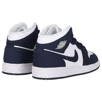 Navy Blue & White Air Jordan 1 Mid Trainers