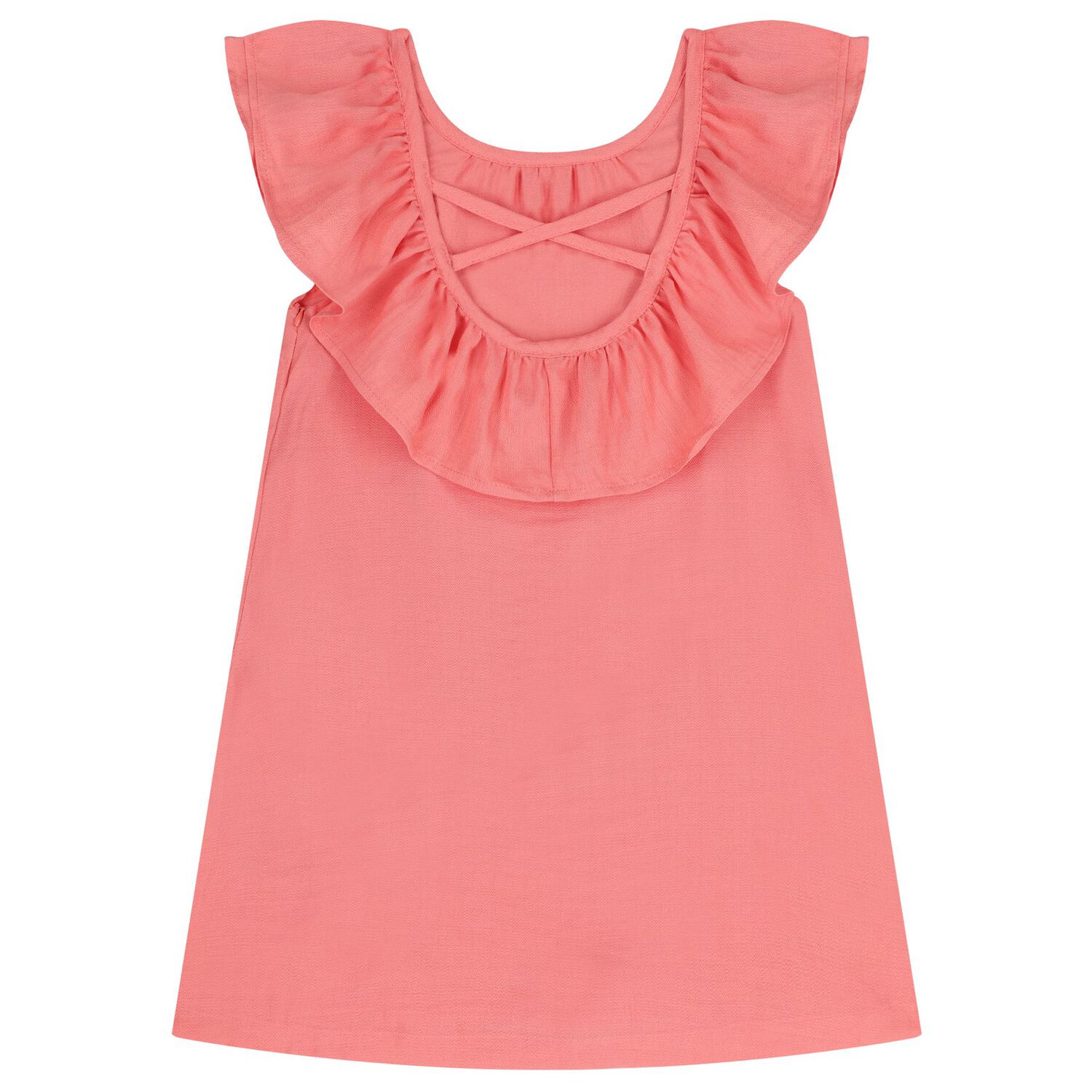 Girls Coral Ruffled Dress, 1, hi-res