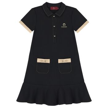 Girls Black Logo Polo Dress