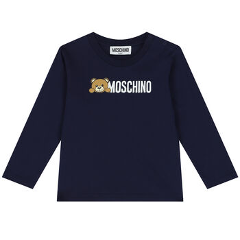 Navy Blue Teddy Bear Logo Long Sleeve Top