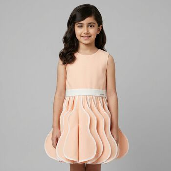 Girls Pink 3D Folds Dress