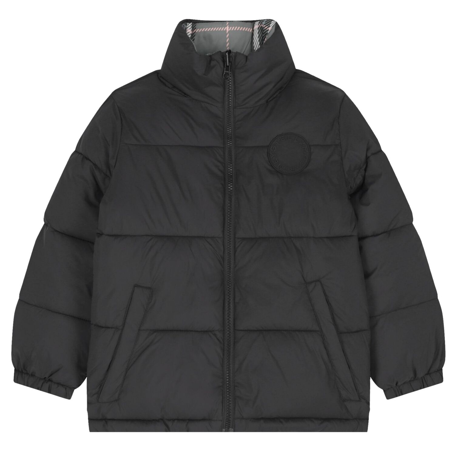 جاكيت منفوخ قابل للعكس منقوش باللونين الأسود والأخضر للأولاد, 1, hi-res