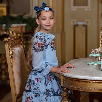 تنورة شيفون بطبعة الزهور باللون الازرق 