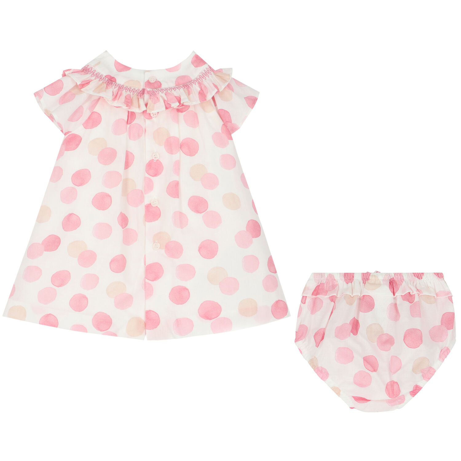 Baby Girls Ivory Polka Dots Dress, 1, hi-res