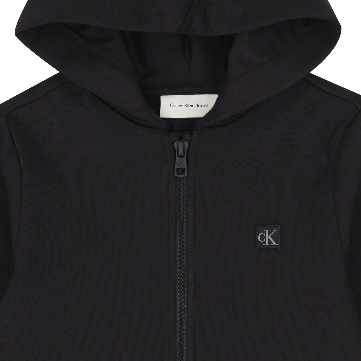 Black Logo Hooded Zip Up Top, 1, hi-res