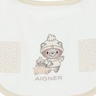White & Beige Teddy Bear Logo Baby Bib, 1, hi-res