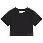 تي شيرت بناتي أسود بشعار, 1, hi-res