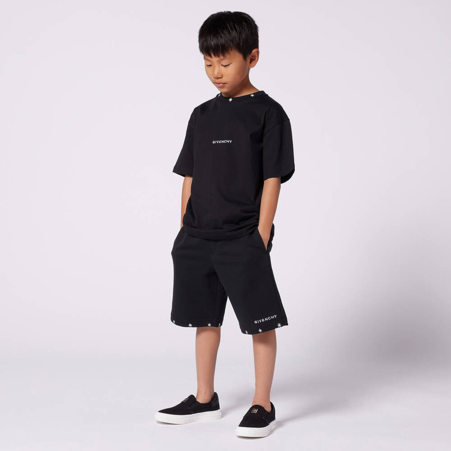 Boys Black Logo Shorts, 1, hi-res