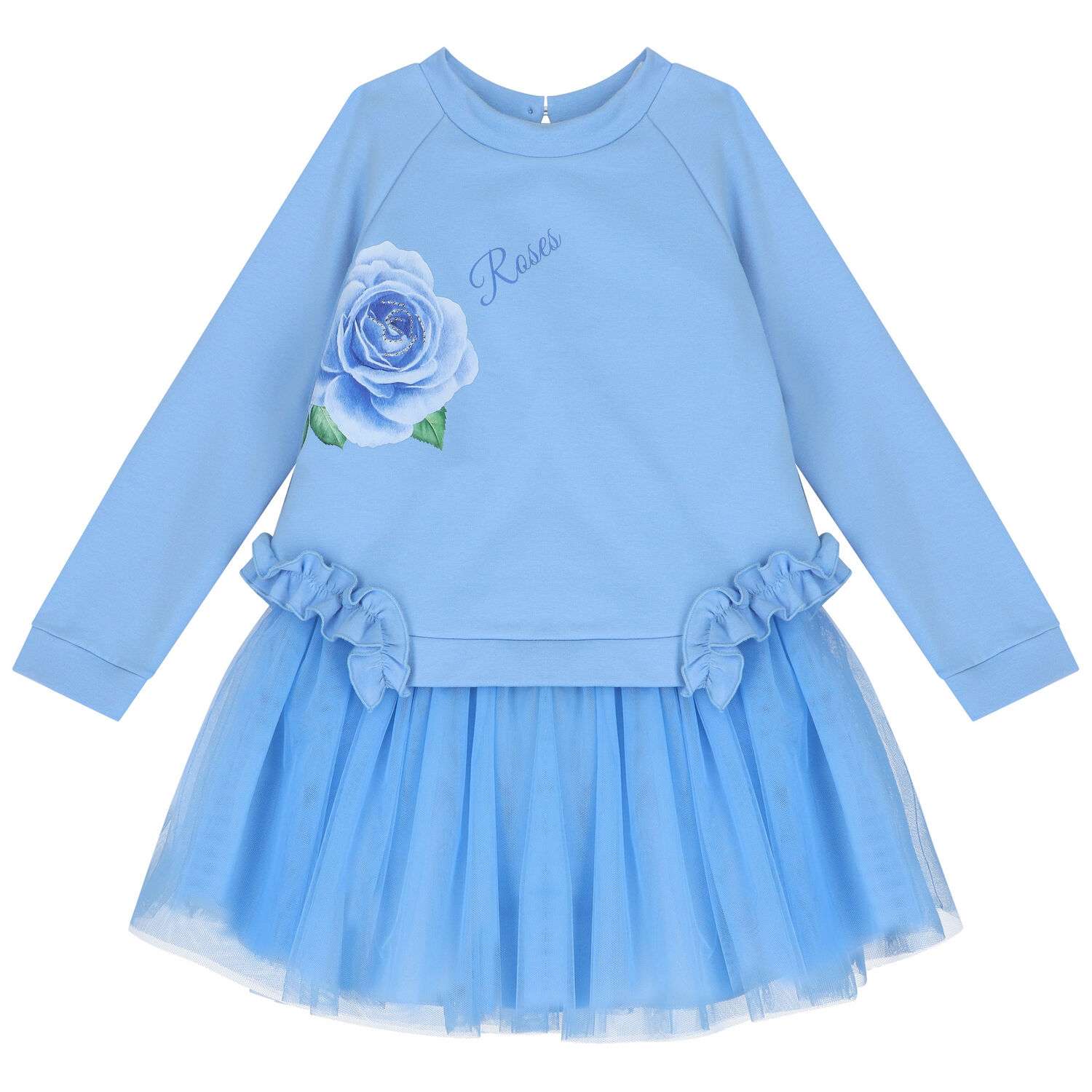 Girls Blue Rose Dress Set, 1, hi-res