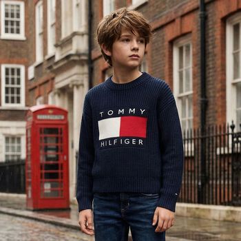 Boys Navy Blue Logo Knitted Sweater