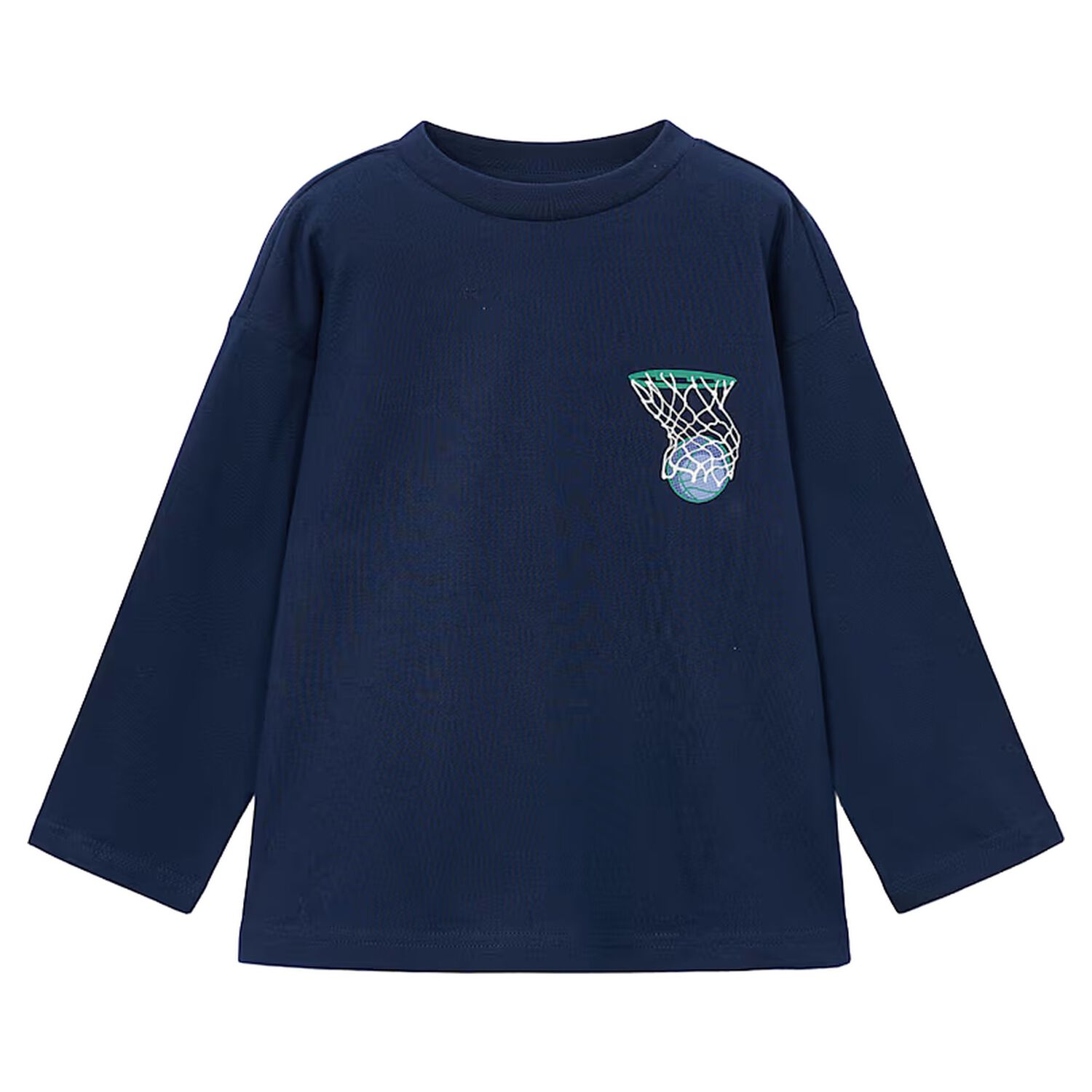 Boys Navy Blue Basketball Long Sleeve Top, 1, hi-res