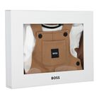 Baby Boys Beige & White Logo Dungaree Gift Set, 1, hi-res
