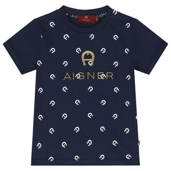 Younger Boys Navy Logo T-Shirt