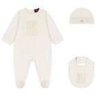 Ivory & Gold Babygrow, Hat & Bib Gift Set, 1, hi-res