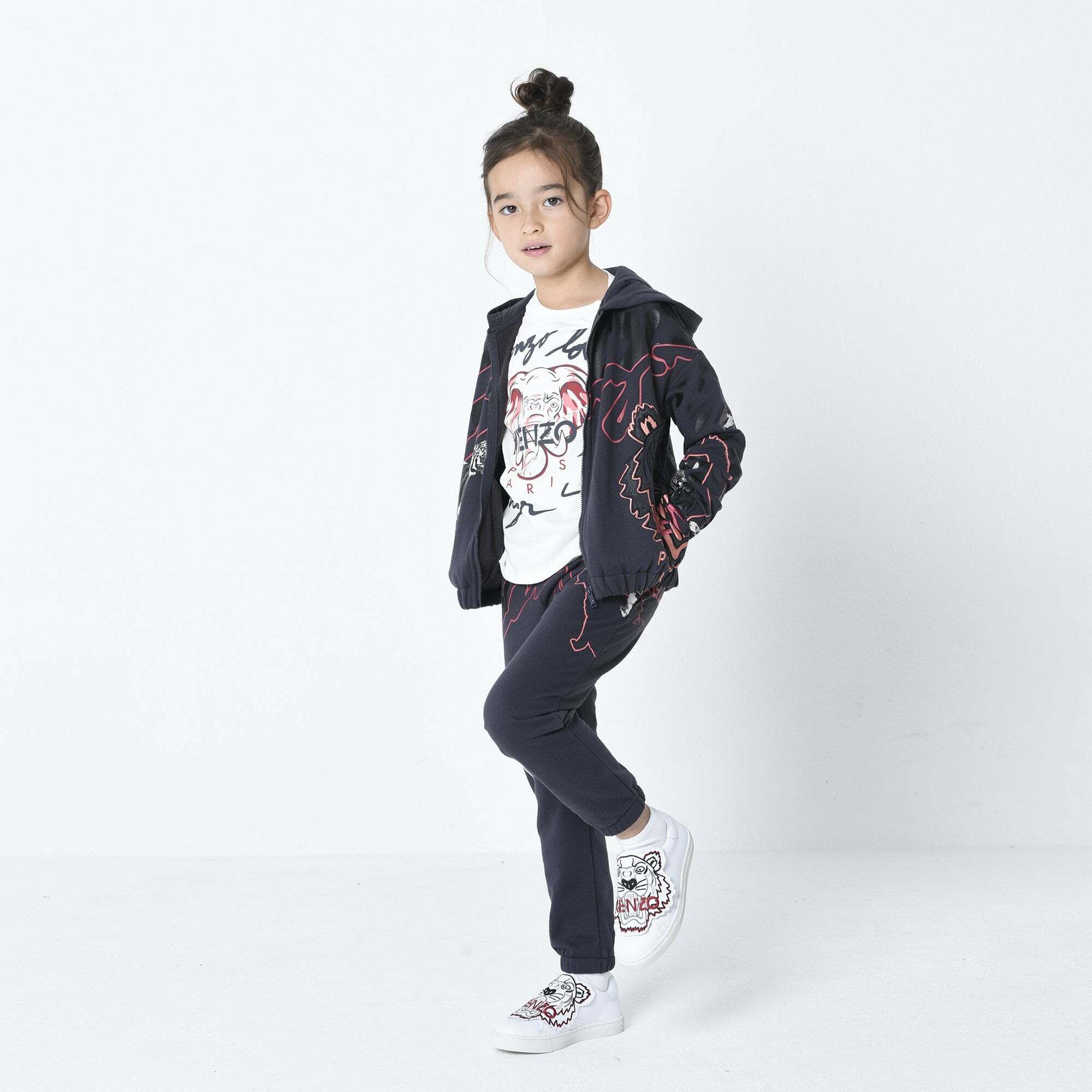 KENZO KIDS Girls Dark Grey Logo Joggers Junior Couture UAE