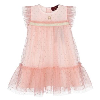 Younger Girls Pink Logo Tulle Dress