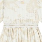 Girls White & Beige Geo Map Dress, 1, hi-res