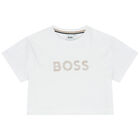 Girls White Logo Crop Top, 1, hi-res