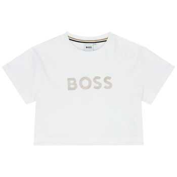 Girls White Logo Crop Top