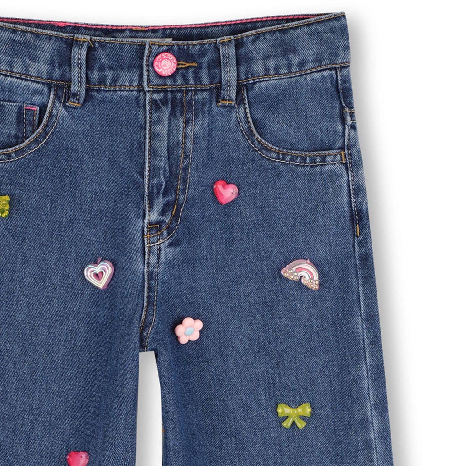 Girls Blue Wide Leg Charm Jeans, 1, hi-res