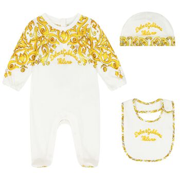 Baby Girls White & Yellow Majolica Babygrow Gift Set