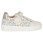 Girls Ivory & Gold Logo Trainers, 1, hi-res