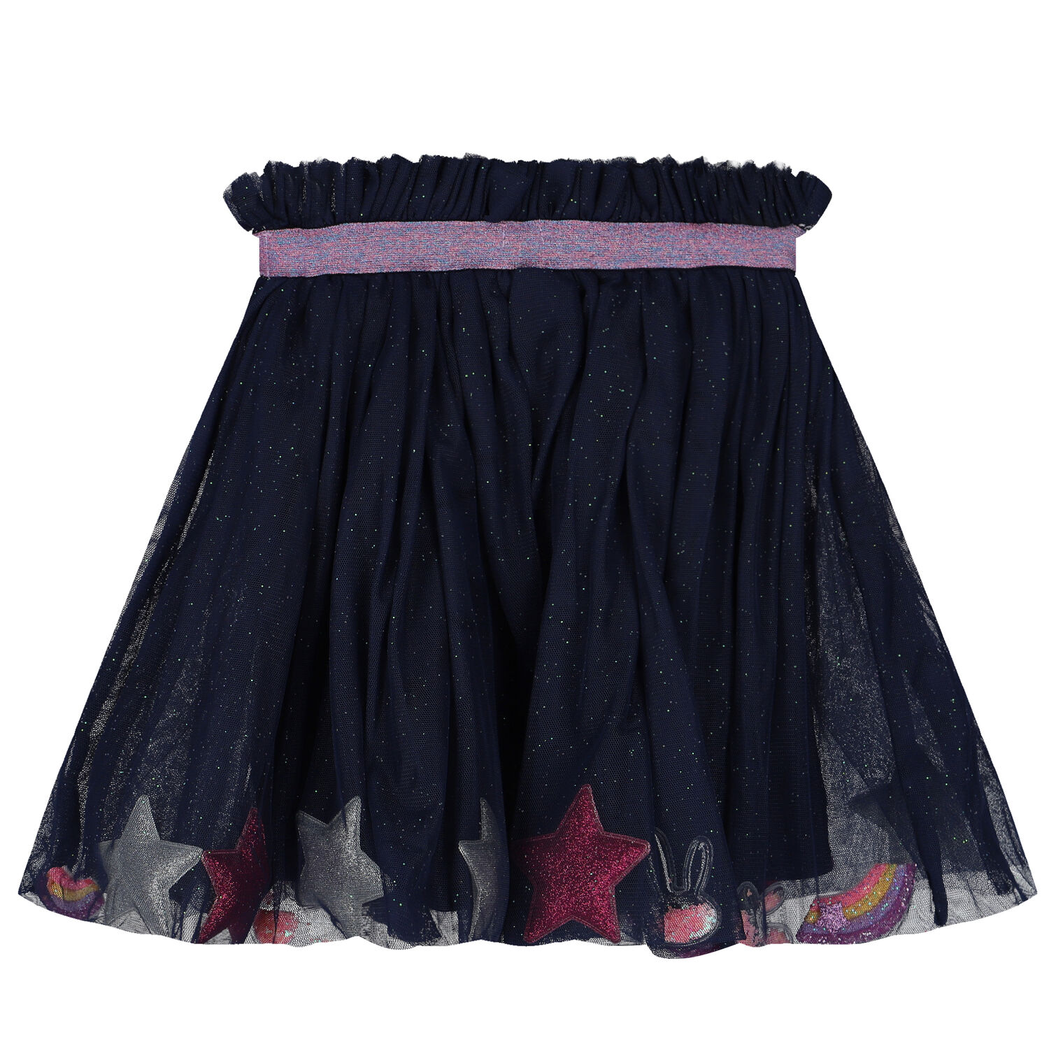 Girls Navy Blue Heart & Star Tulle Skirt, 1, hi-res image number null
