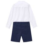 Boys White & Navy Blue Shorts Set, 3, hi-res