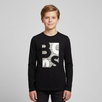 Boys Black Logo Long Sleeve Top