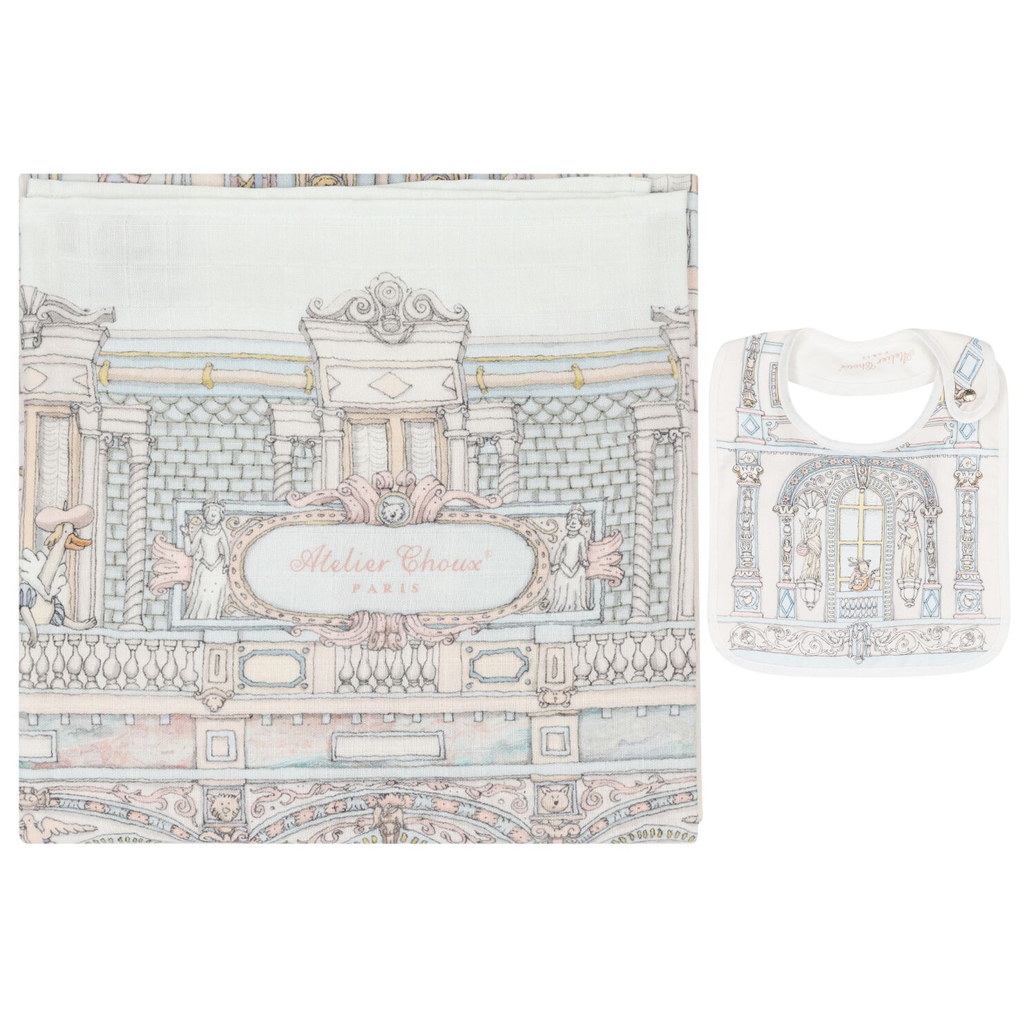 Chateau Choux Carré Swaddle & Bib Gift Set, 1, hi-res