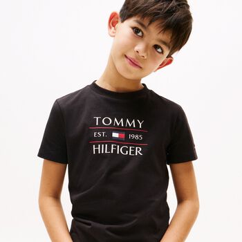Boys Black Flag Logo Cotton T-Shirt