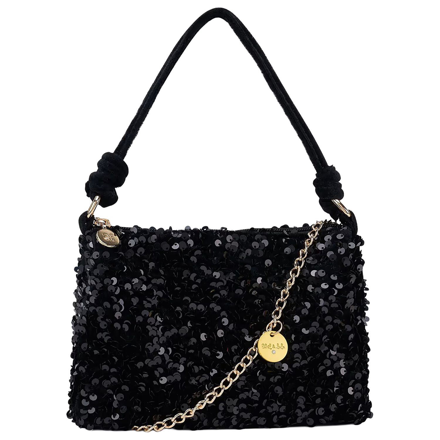 Girls Black Sequins Handbag, 2, hi-res