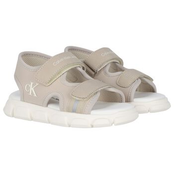 Beige & White Younger Logo Sandals