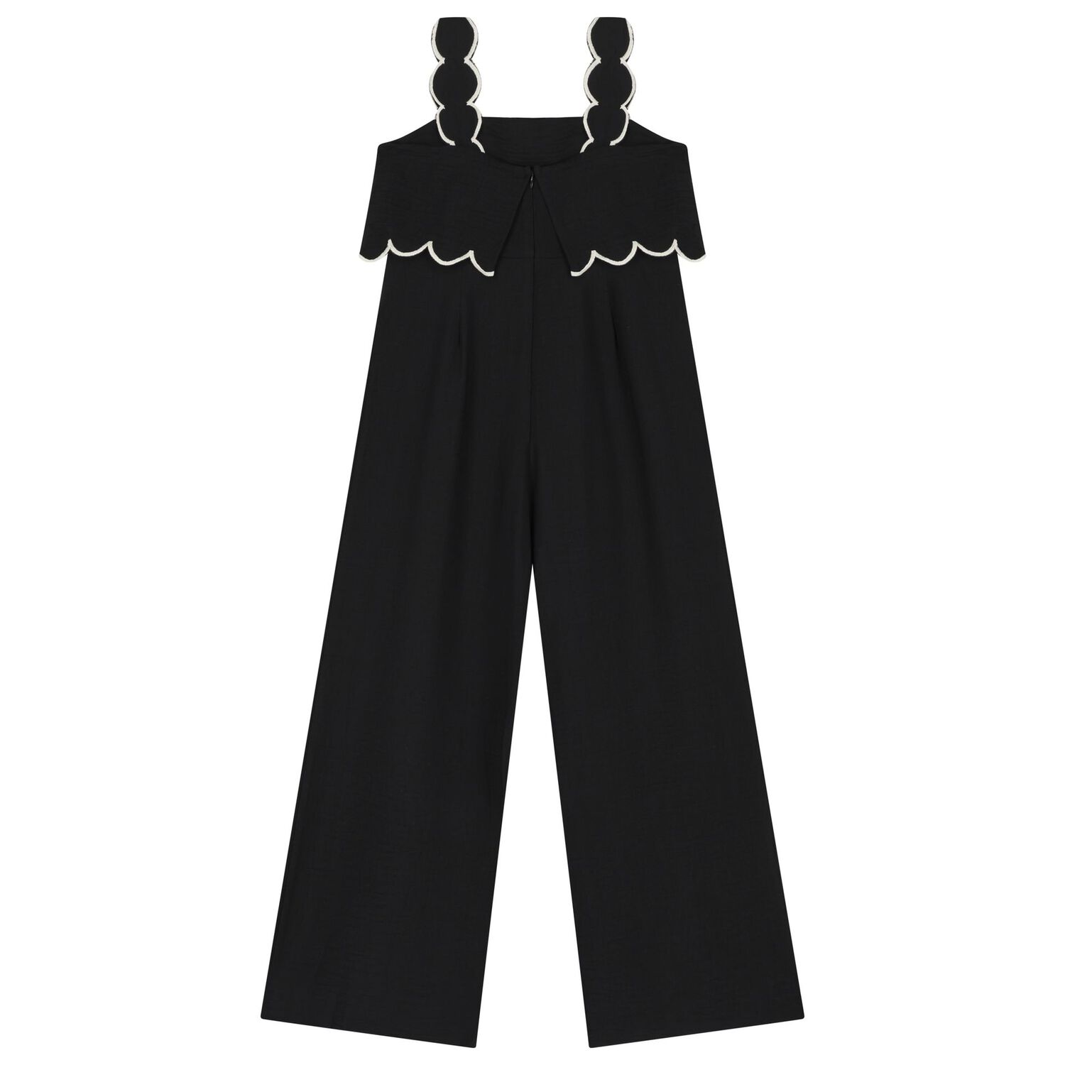 Girls Black Scalloped Wide Leg Trousers Set, 1, hi-res